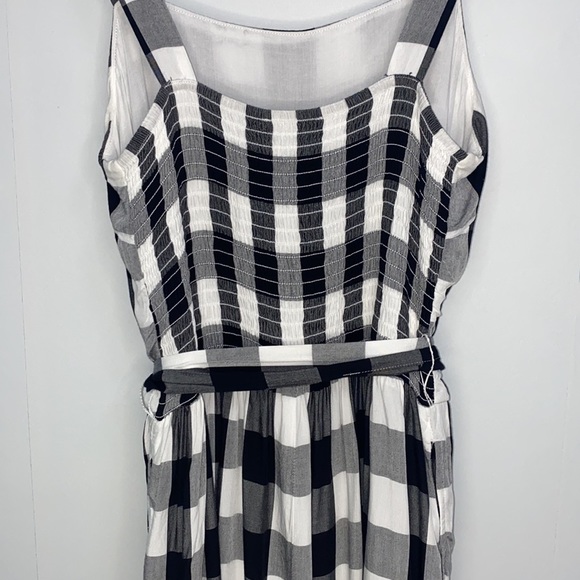 LOFT wide leg cropped plaid checkered gingham belted smocked jumpsuit romper M - Picture 8 of 10